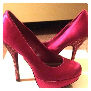Bright pink rhinestone heels